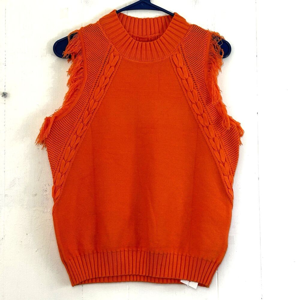 Saodimallsu Women's Sweater Blouse Size Small Sleeveless Fringe Pullover Vest